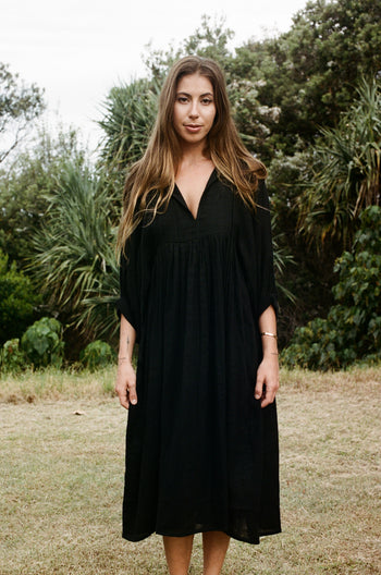 Kyra Midi Dress ~ Black Gauze