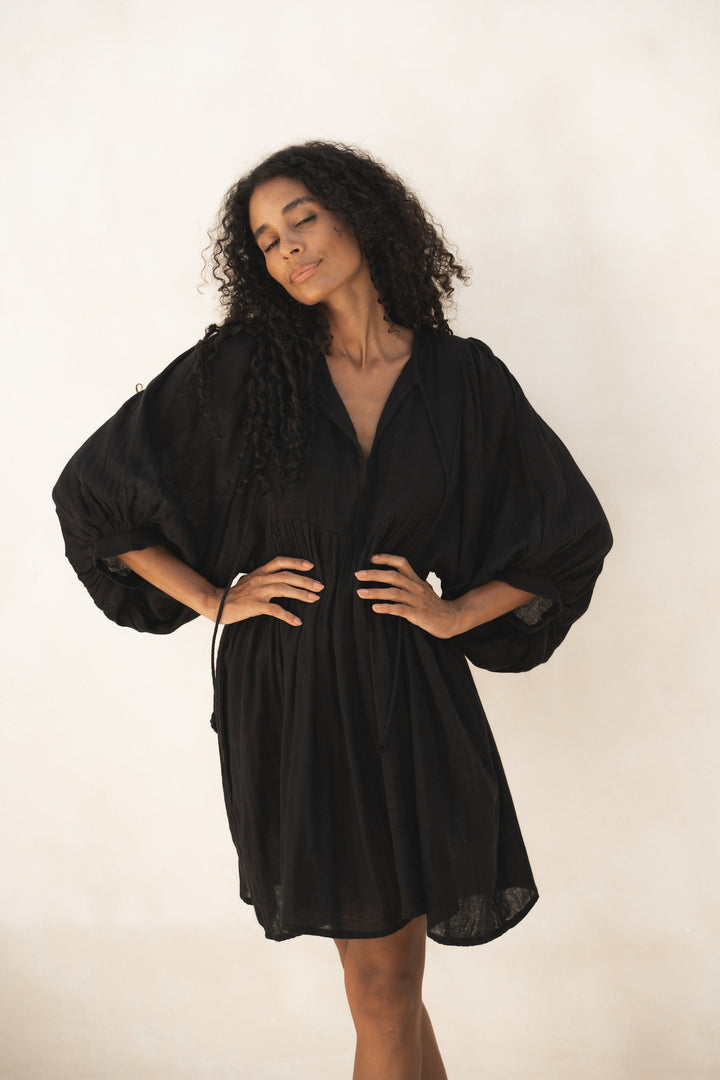 Kyra Mini Dress ~ Black Gauze